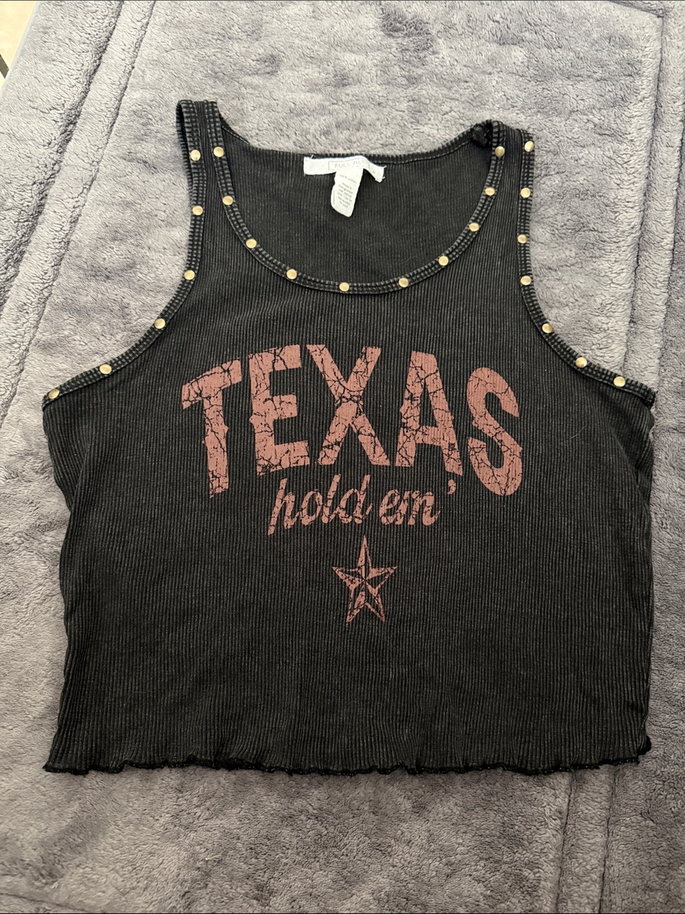 Full Tilt Black Muscle Tee with Brown Texas Graphic and Studs - Picture 2 of 6